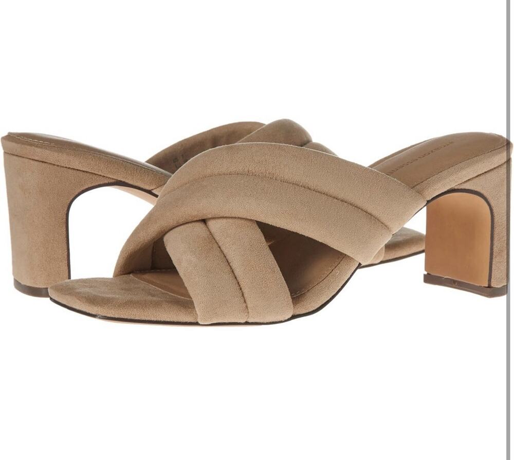 Amazon Essentials Women’s Heeled Sandals Beige Faux Microsuede US Size 13 New